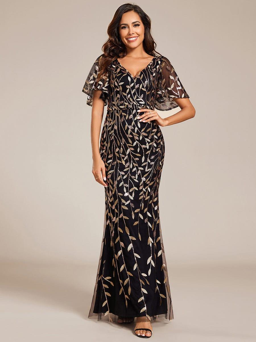 ever DIONE|Gorgeous V Neck Leaf-Sequined Fishtail Party Dress(Final Sale)
