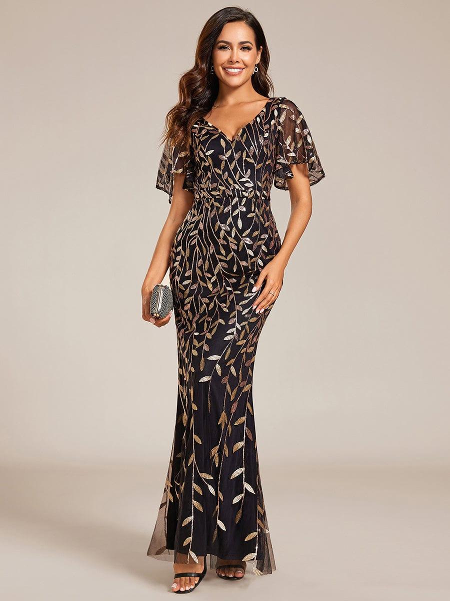 ever DIONE|Gorgeous V Neck Leaf-Sequined Fishtail Party Dress(Final Sale)