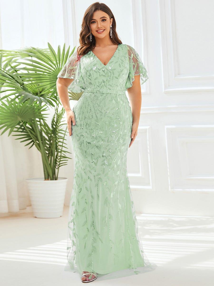 ever DIONE|Gorgeous V Neck Leaf-Sequined Fishtail Party Dress(Final Sale)