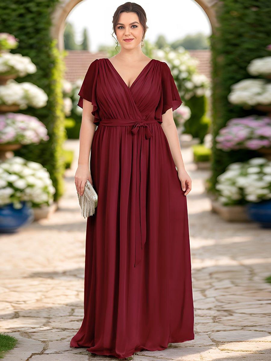 ever LEORA|V-Neck Flutter Sleeve Floor-Length A-Line Chiffon Evening Dress