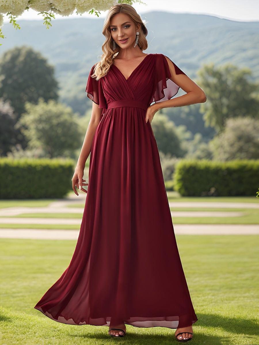 ever LEORA|V-Neck Flutter Sleeve Floor-Length A-Line Chiffon Evening Dress
