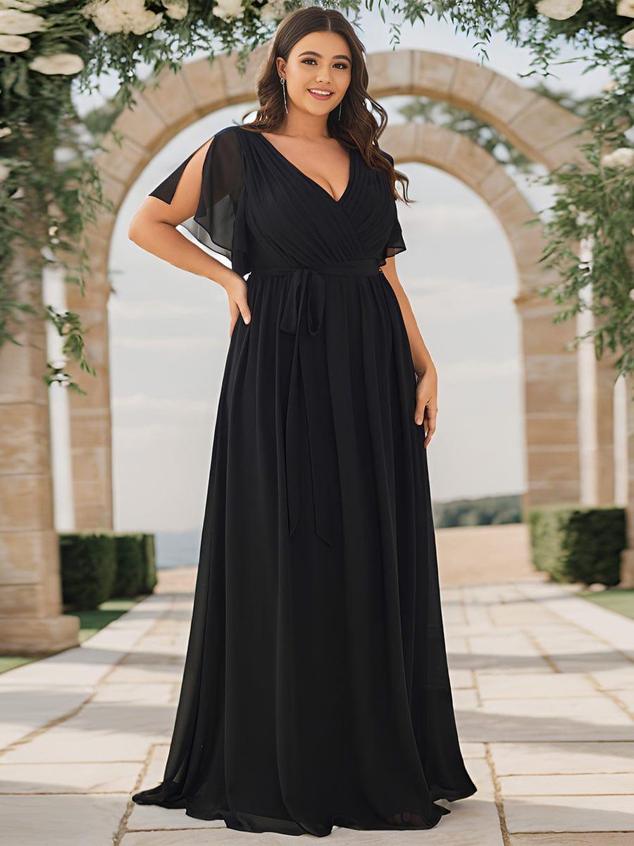 ever LEORA|V-Neck Flutter Sleeve Floor-Length A-Line Chiffon Evening Dress
