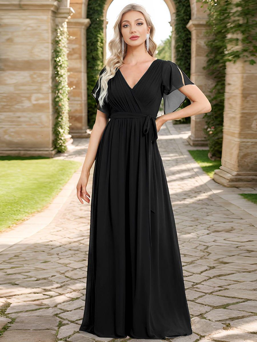 ever LEORA|V-Neck Flutter Sleeve Floor-Length A-Line Chiffon Evening Dress