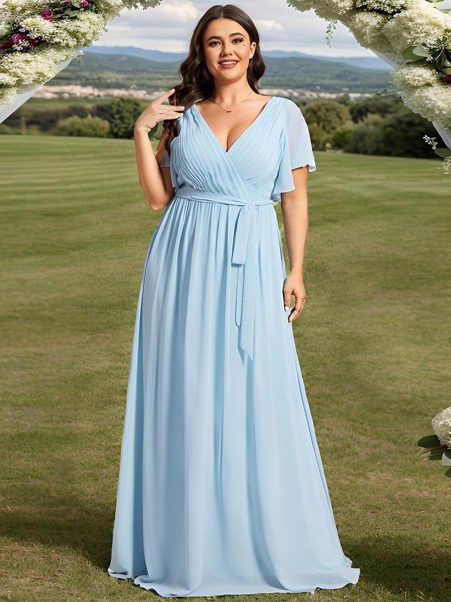 ever LEORA|V-Neck Flutter Sleeve Floor-Length A-Line Chiffon Evening Dress