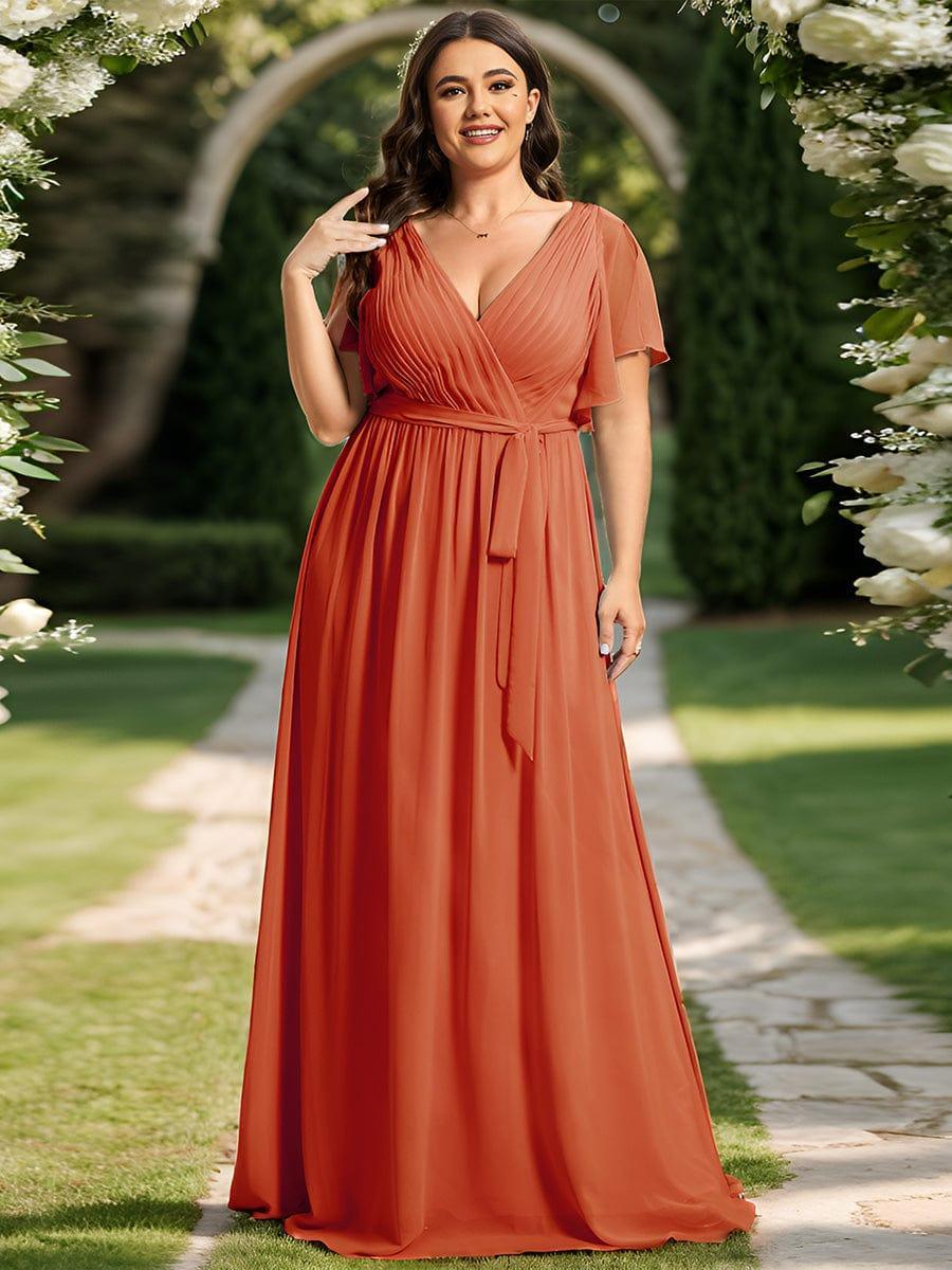 ever LEORA|V-Neck Flutter Sleeve Floor-Length A-Line Chiffon Evening Dress