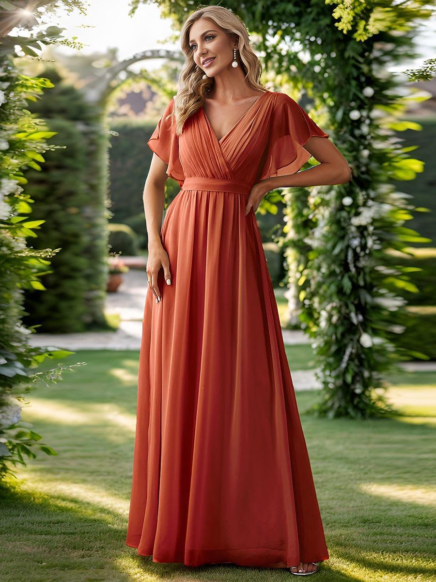 ever LEORA|V-Neck Flutter Sleeve Floor-Length A-Line Chiffon Evening Dress
