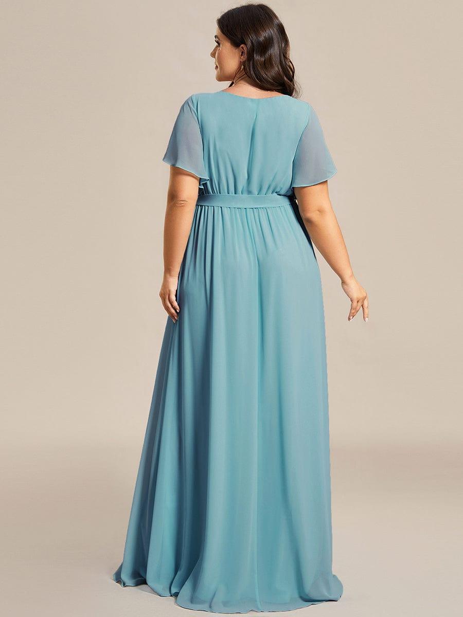 ever LEORA|V-Neck Flutter Sleeve Floor-Length A-Line Chiffon Evening Dress