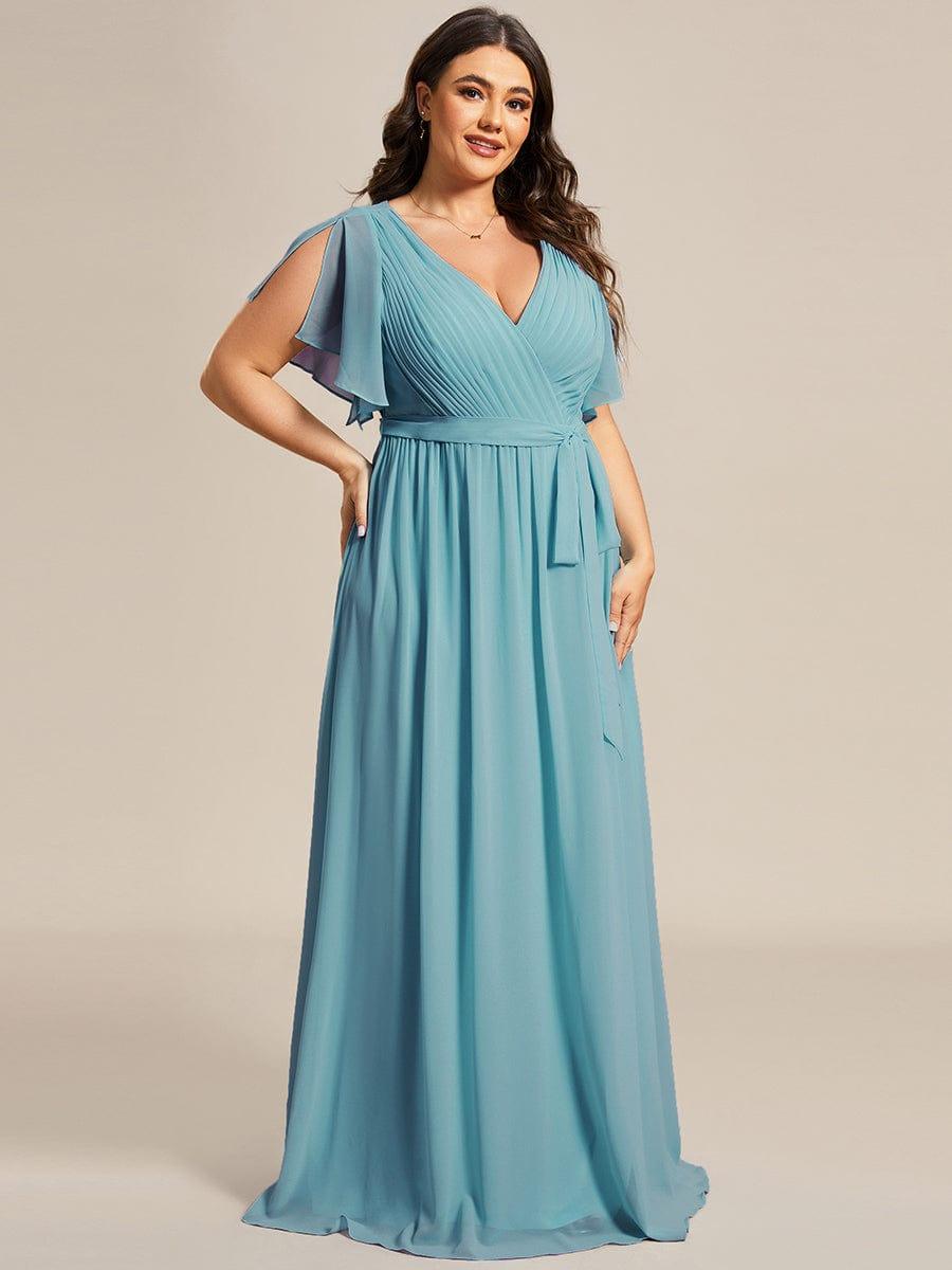 ever LEORA|V-Neck Flutter Sleeve Floor-Length A-Line Chiffon Evening Dress
