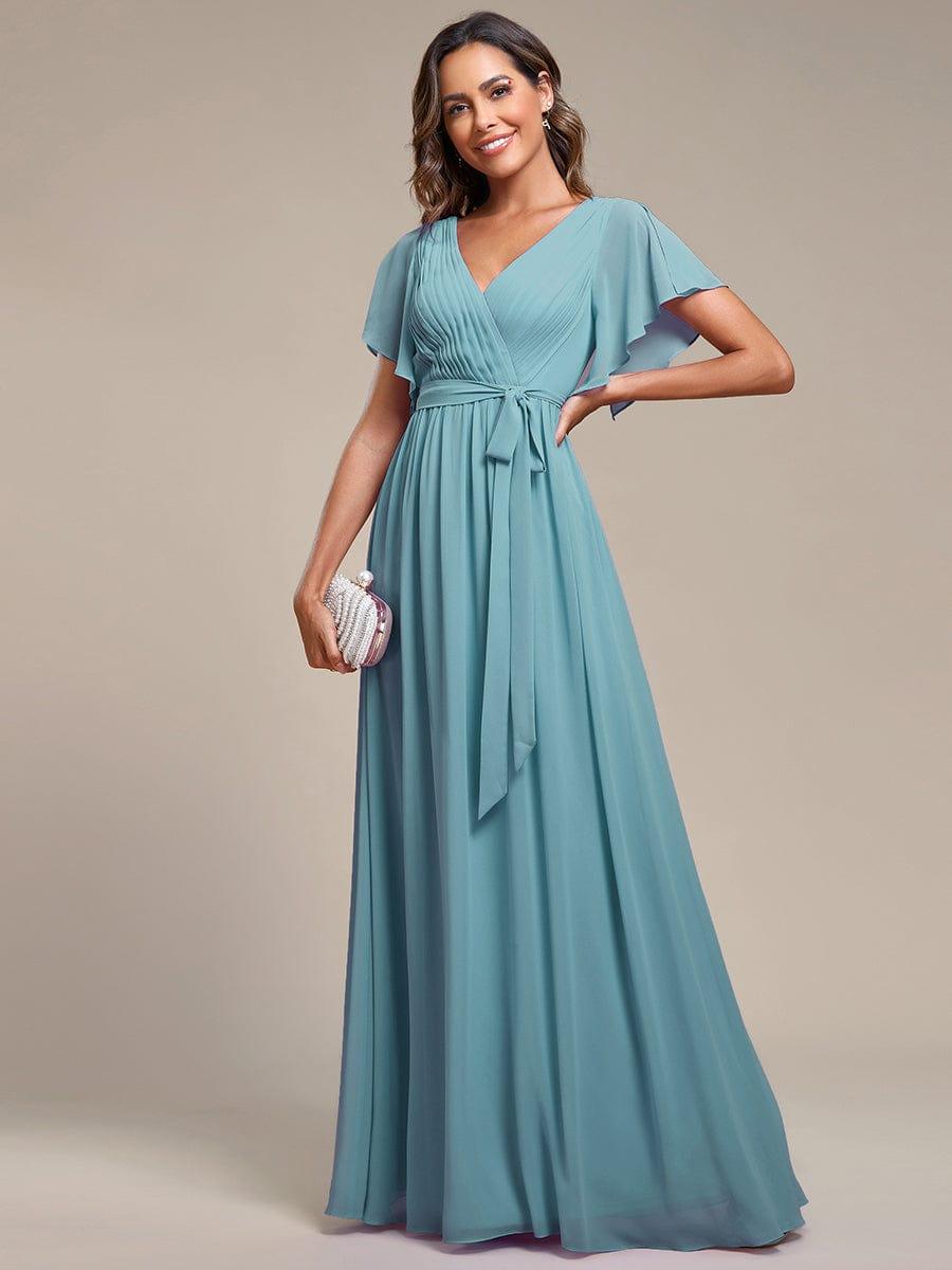 ever LEORA|V-Neck Flutter Sleeve Floor-Length A-Line Chiffon Evening Dress