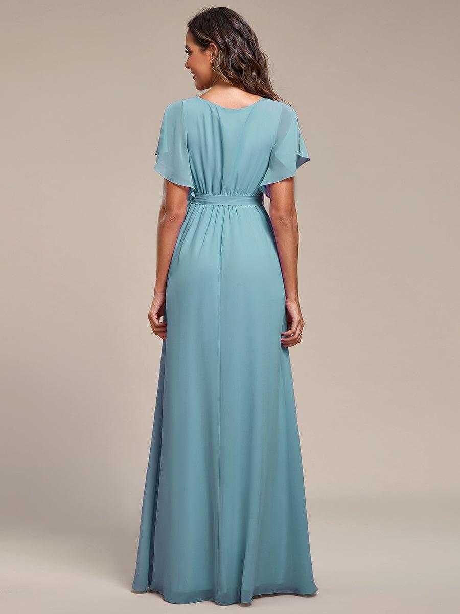 ever LEORA|V-Neck Flutter Sleeve Floor-Length A-Line Chiffon Evening Dress