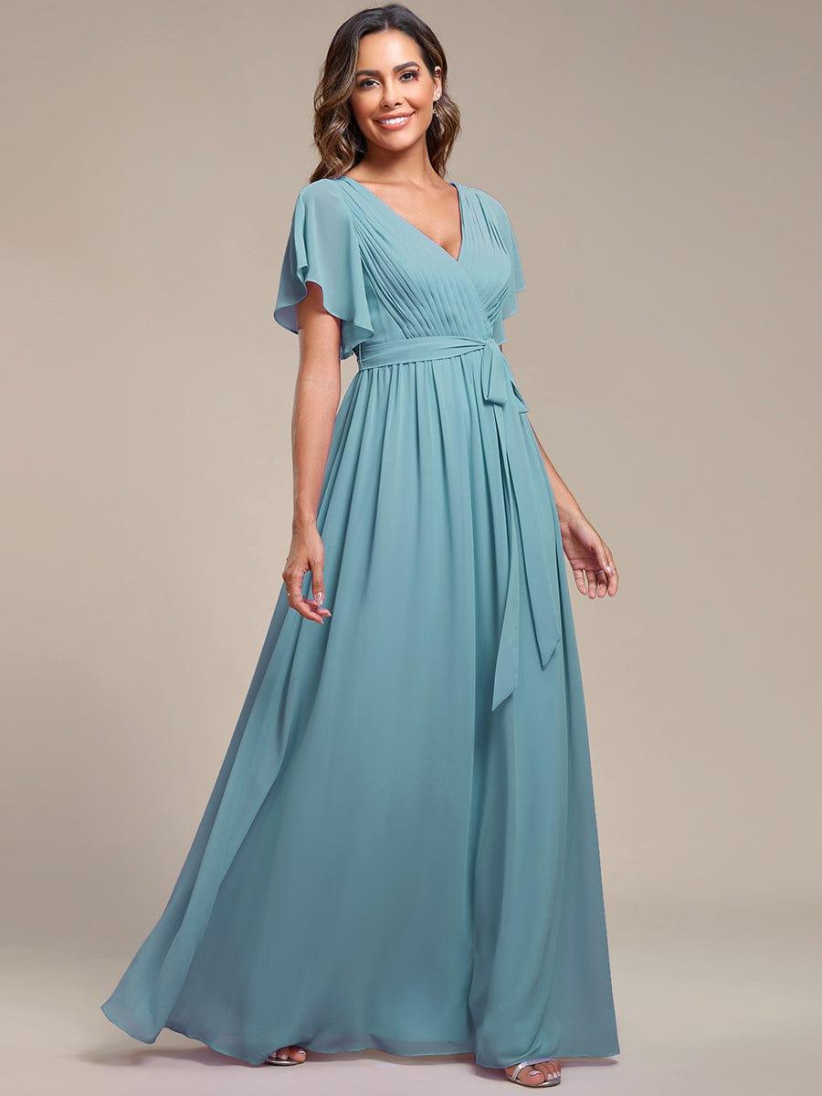 ever LEORA|V-Neck Flutter Sleeve Floor-Length A-Line Chiffon Evening Dress