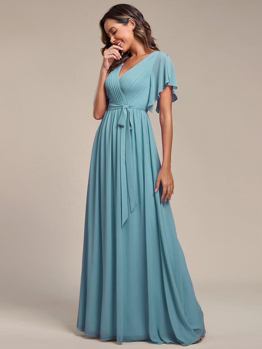 ever LEORA|V-Neck Flutter Sleeve Floor-Length A-Line Chiffon Evening Dress