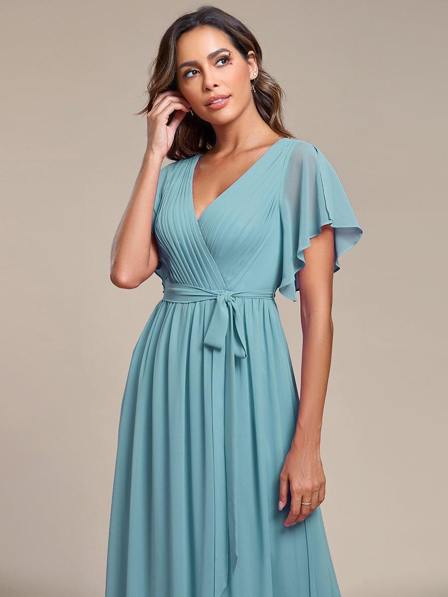 ever LEORA|V-Neck Flutter Sleeve Floor-Length A-Line Chiffon Evening Dress
