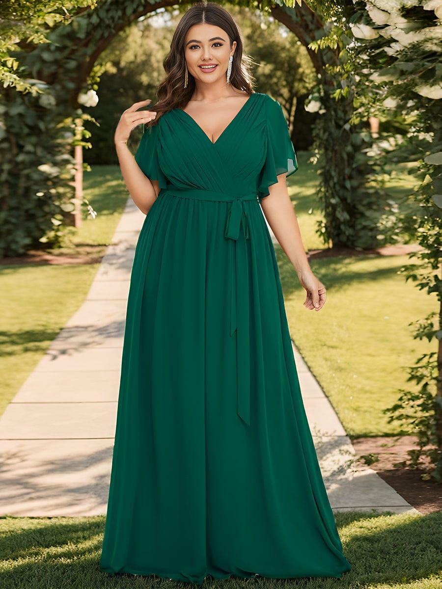 ever LEORA|V-Neck Flutter Sleeve Floor-Length A-Line Chiffon Evening Dress