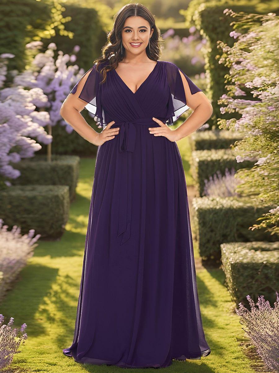 ever LEORA|V-Neck Flutter Sleeve Floor-Length A-Line Chiffon Evening Dress
