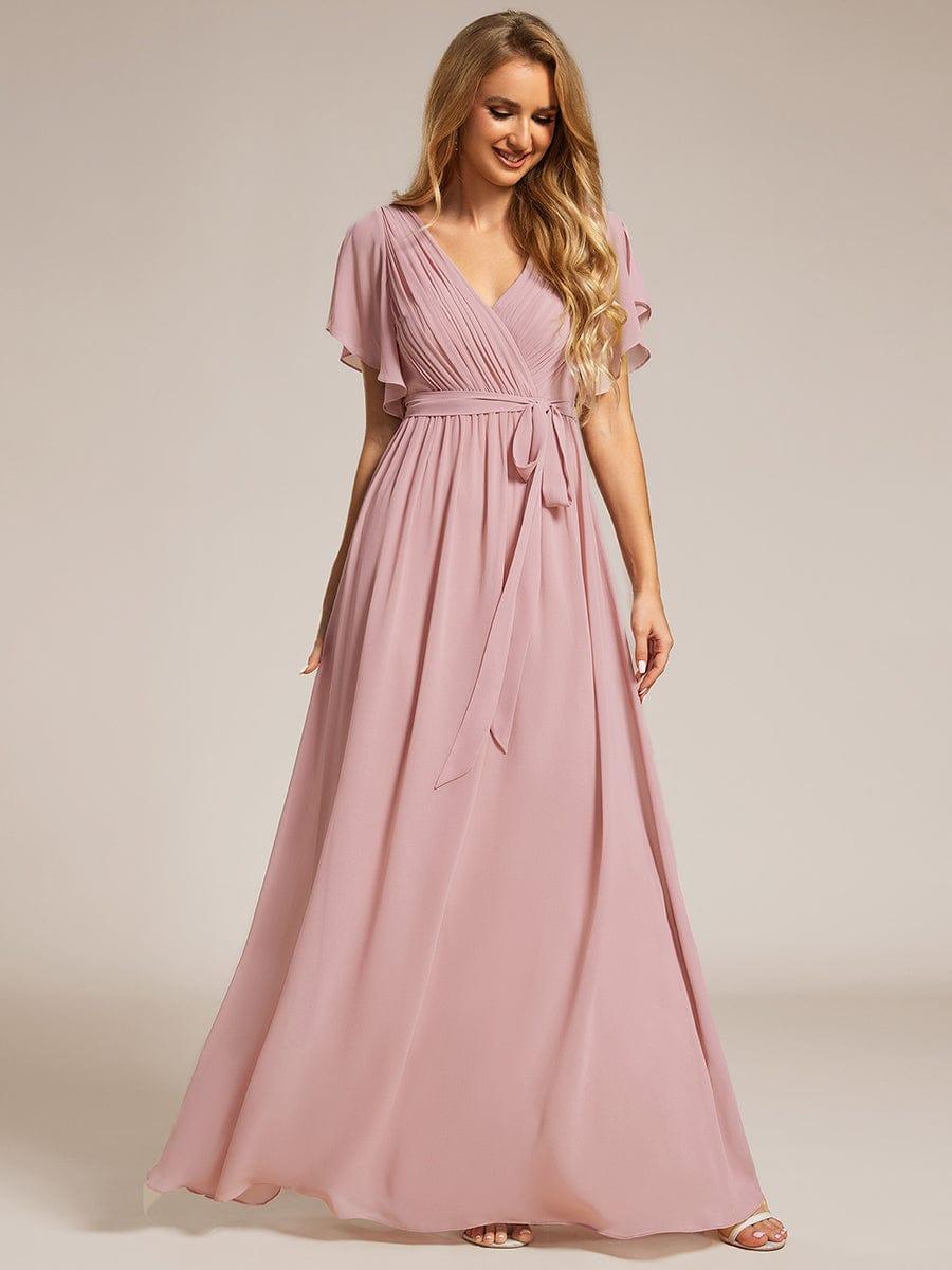 ever LEORA|V-Neck Flutter Sleeve Floor-Length A-Line Chiffon Evening Dress