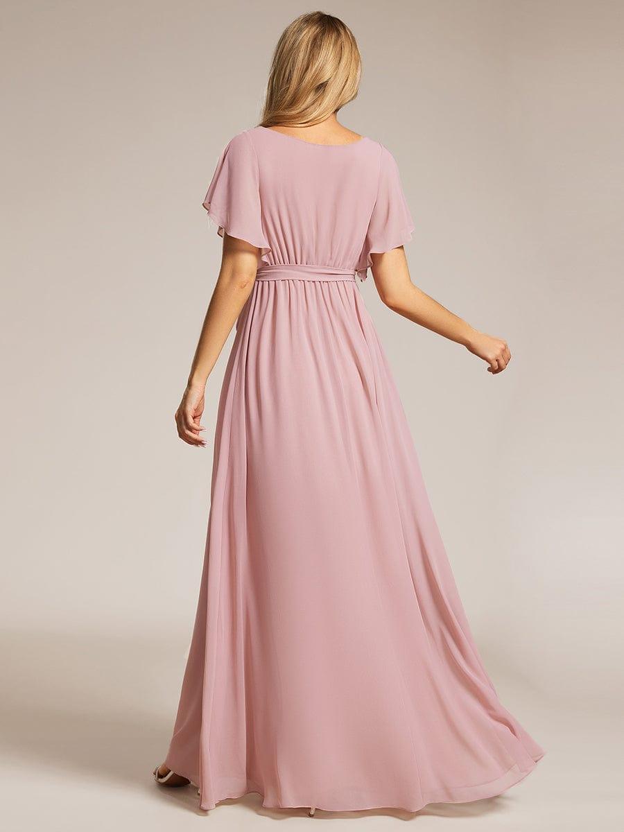 ever LEORA|V-Neck Flutter Sleeve Floor-Length A-Line Chiffon Evening Dress