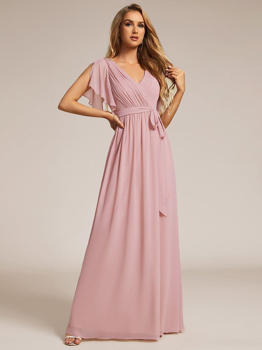 ever LEORA|V-Neck Flutter Sleeve Floor-Length A-Line Chiffon Evening Dress