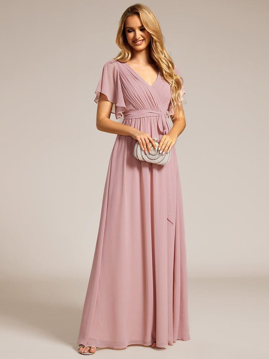 ever LEORA|V-Neck Flutter Sleeve Floor-Length A-Line Chiffon Evening Dress