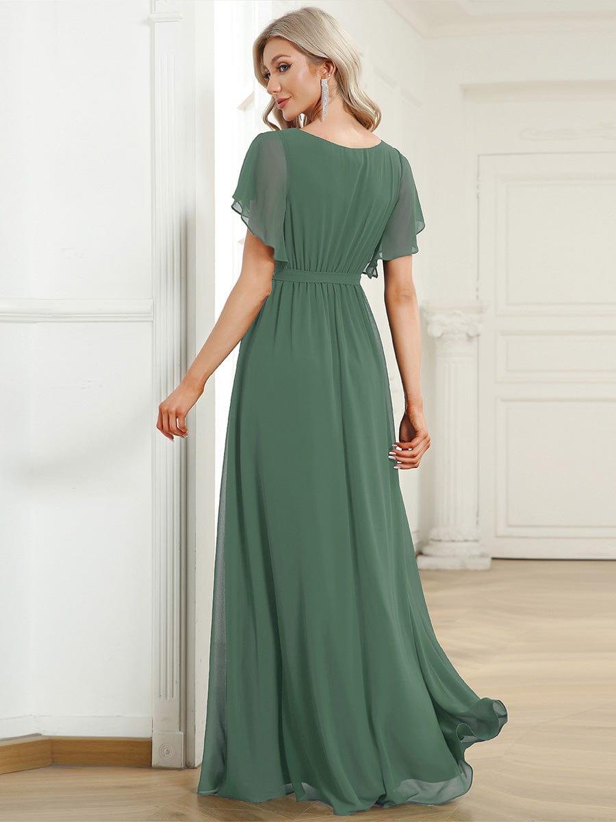 ever LEORA|V-Neck Flutter Sleeve Floor-Length A-Line Chiffon Evening Dress