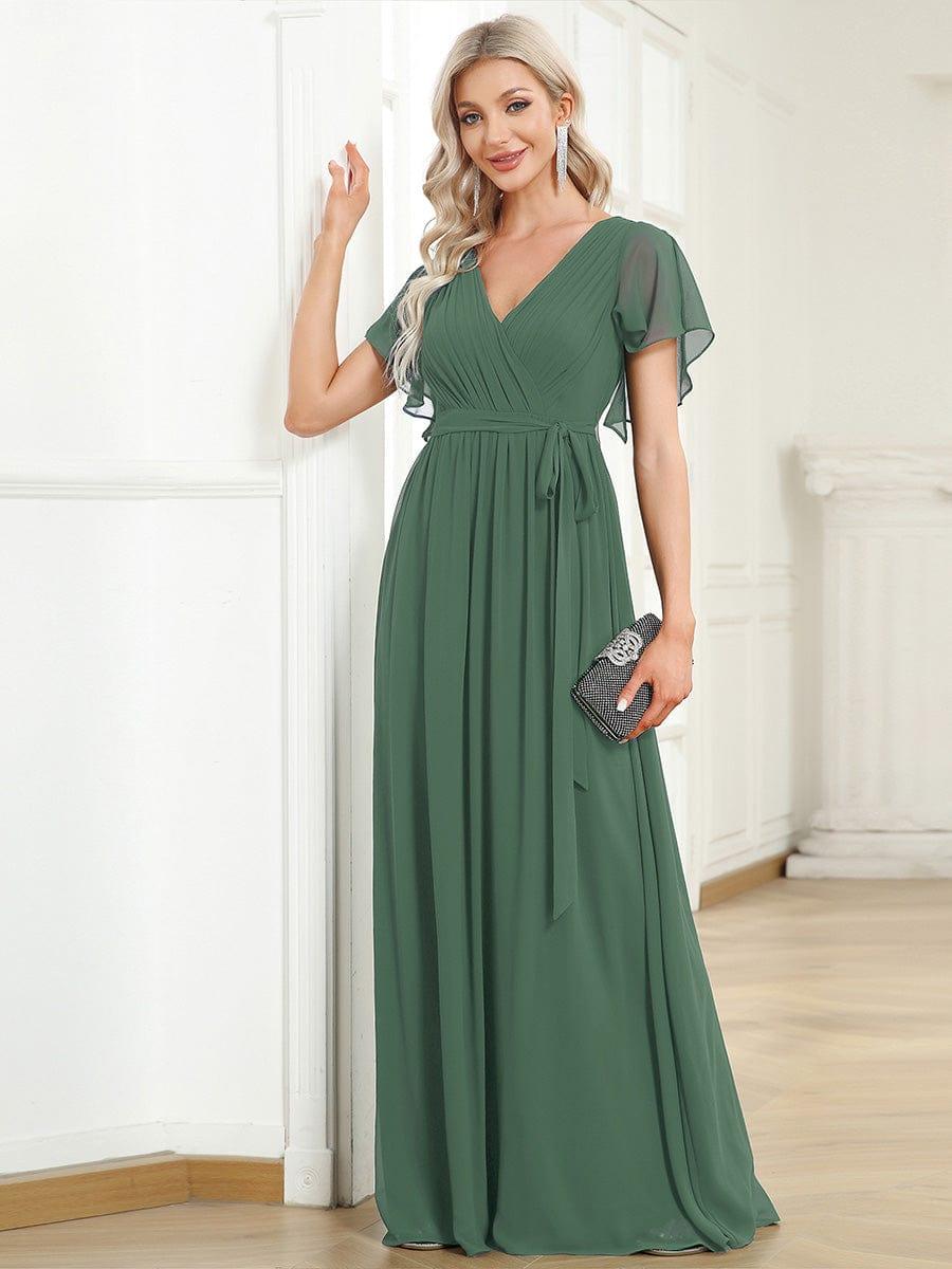 ever LEORA|V-Neck Flutter Sleeve Floor-Length A-Line Chiffon Evening Dress