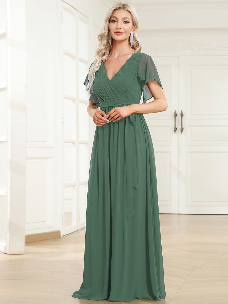 ever LEORA|V-Neck Flutter Sleeve Floor-Length A-Line Chiffon Evening Dress