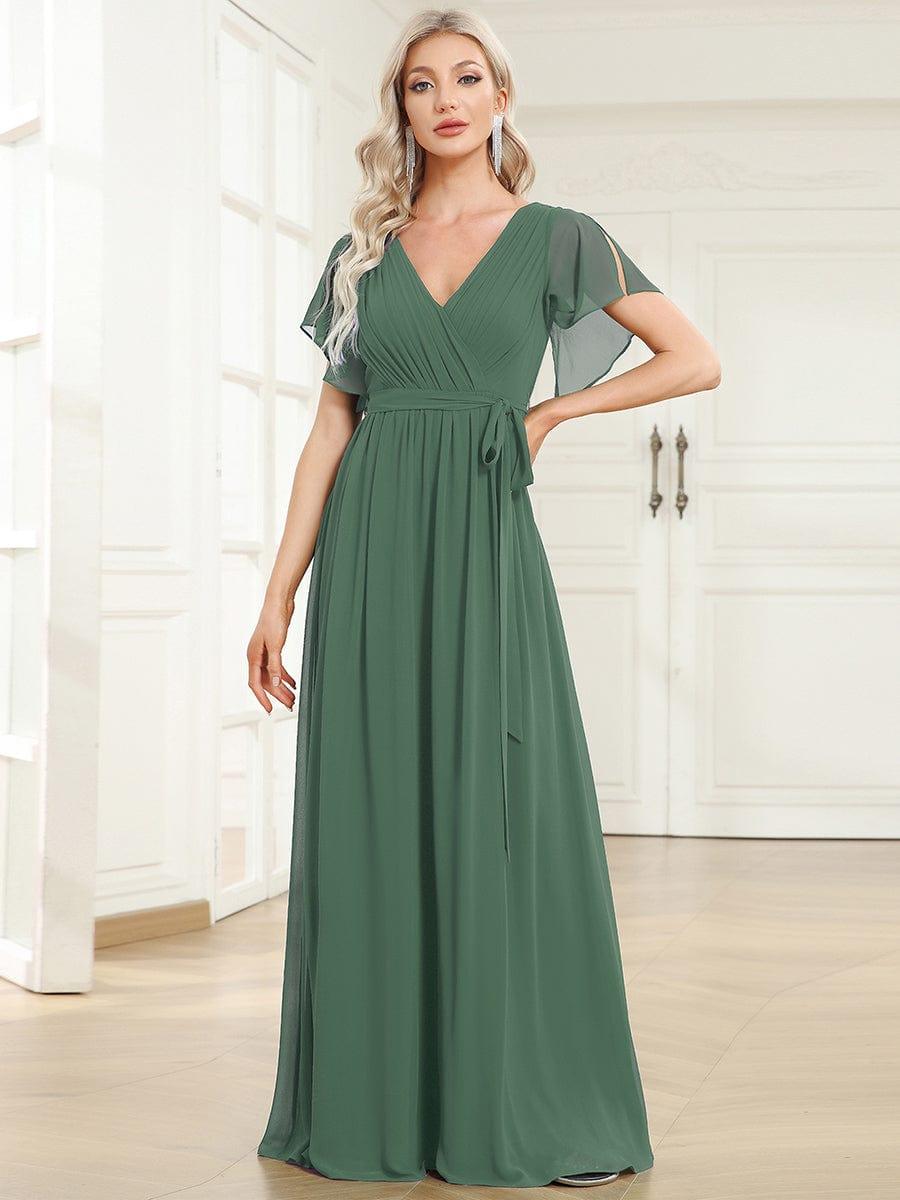 ever LEORA|V-Neck Flutter Sleeve Floor-Length A-Line Chiffon Evening Dress