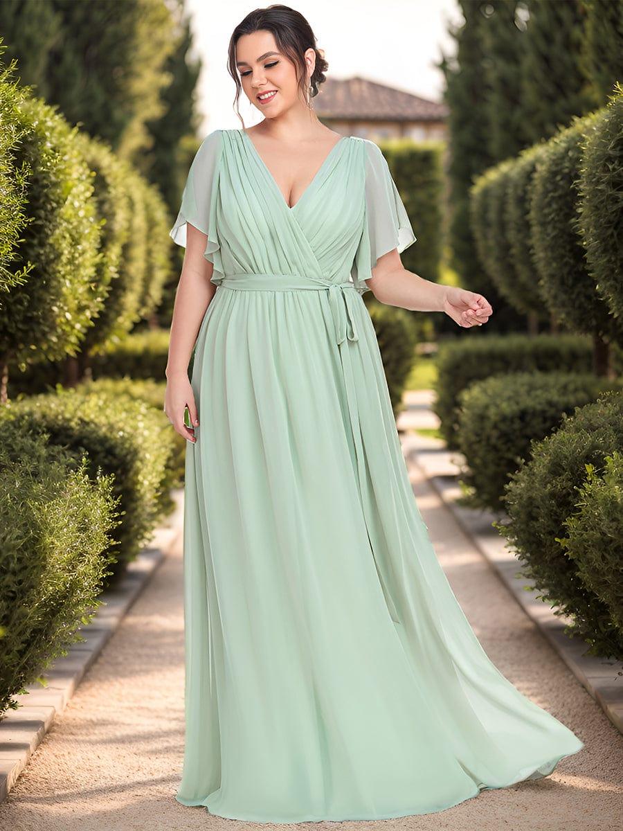 ever LEORA|V-Neck Flutter Sleeve Floor-Length A-Line Chiffon Evening Dress