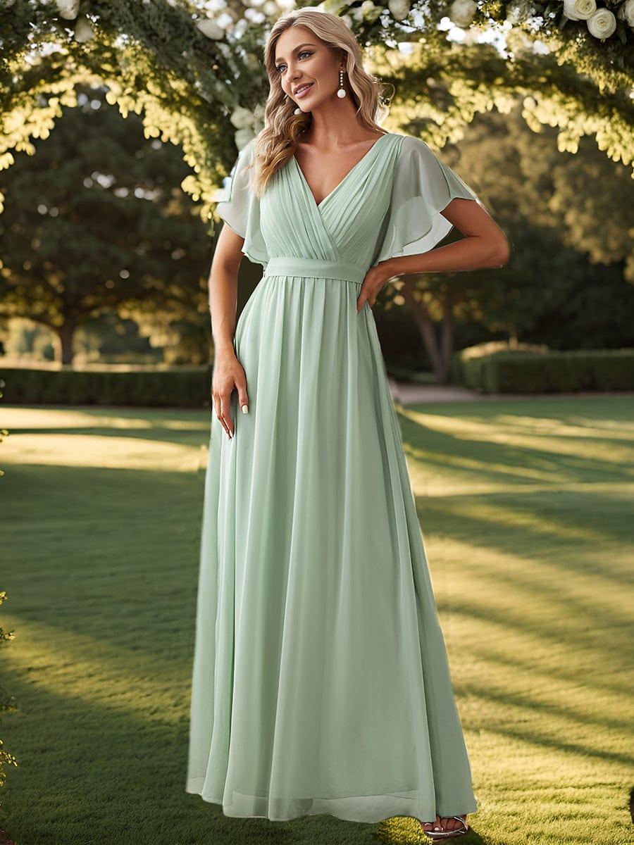 ever LEORA|V-Neck Flutter Sleeve Floor-Length A-Line Chiffon Evening Dress
