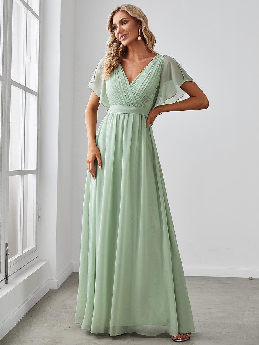 ever LEORA|V-Neck Flutter Sleeve Floor-Length A-Line Chiffon Evening Dress
