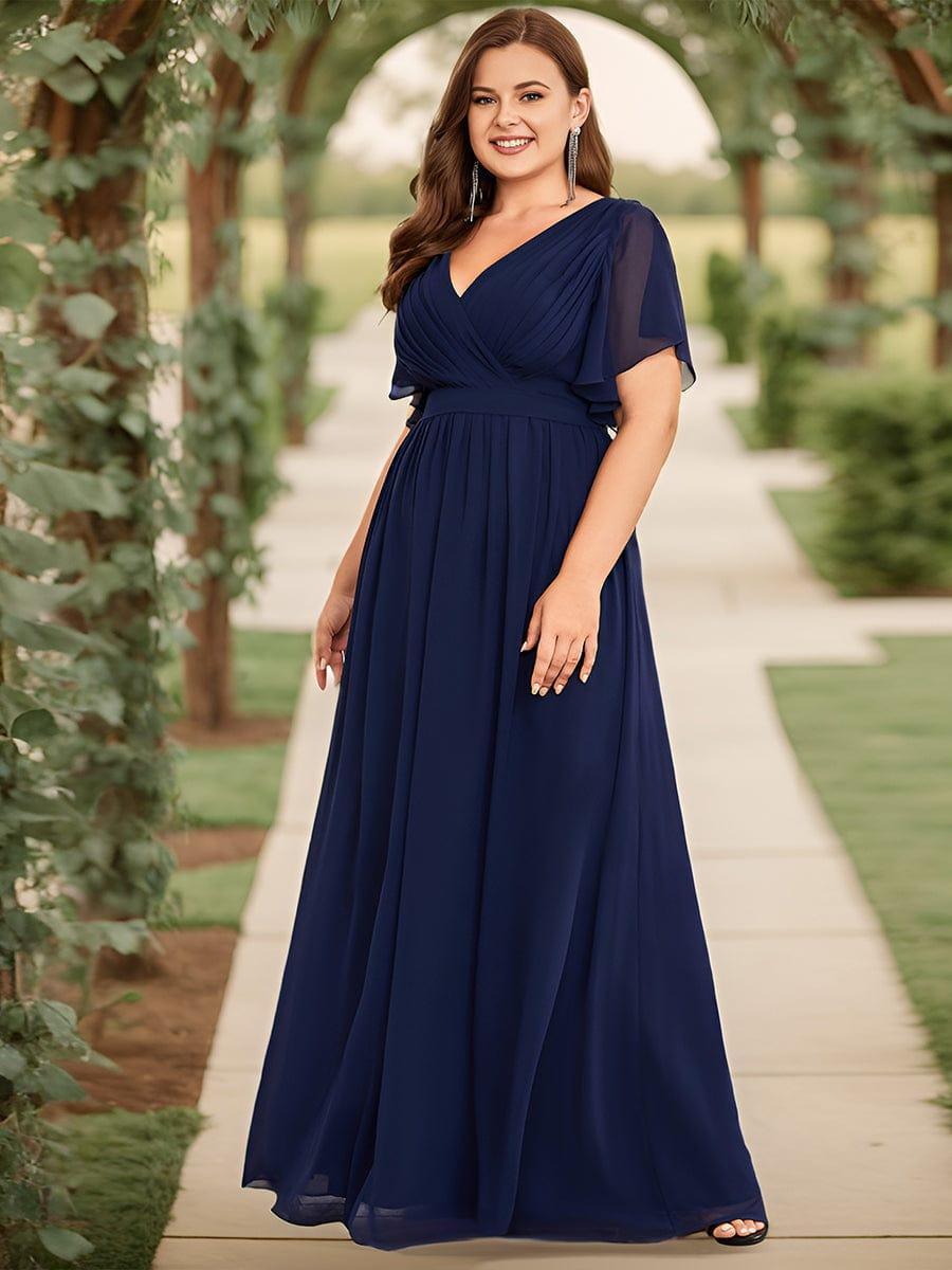 ever LEORA|V-Neck Flutter Sleeve Floor-Length A-Line Chiffon Evening Dress