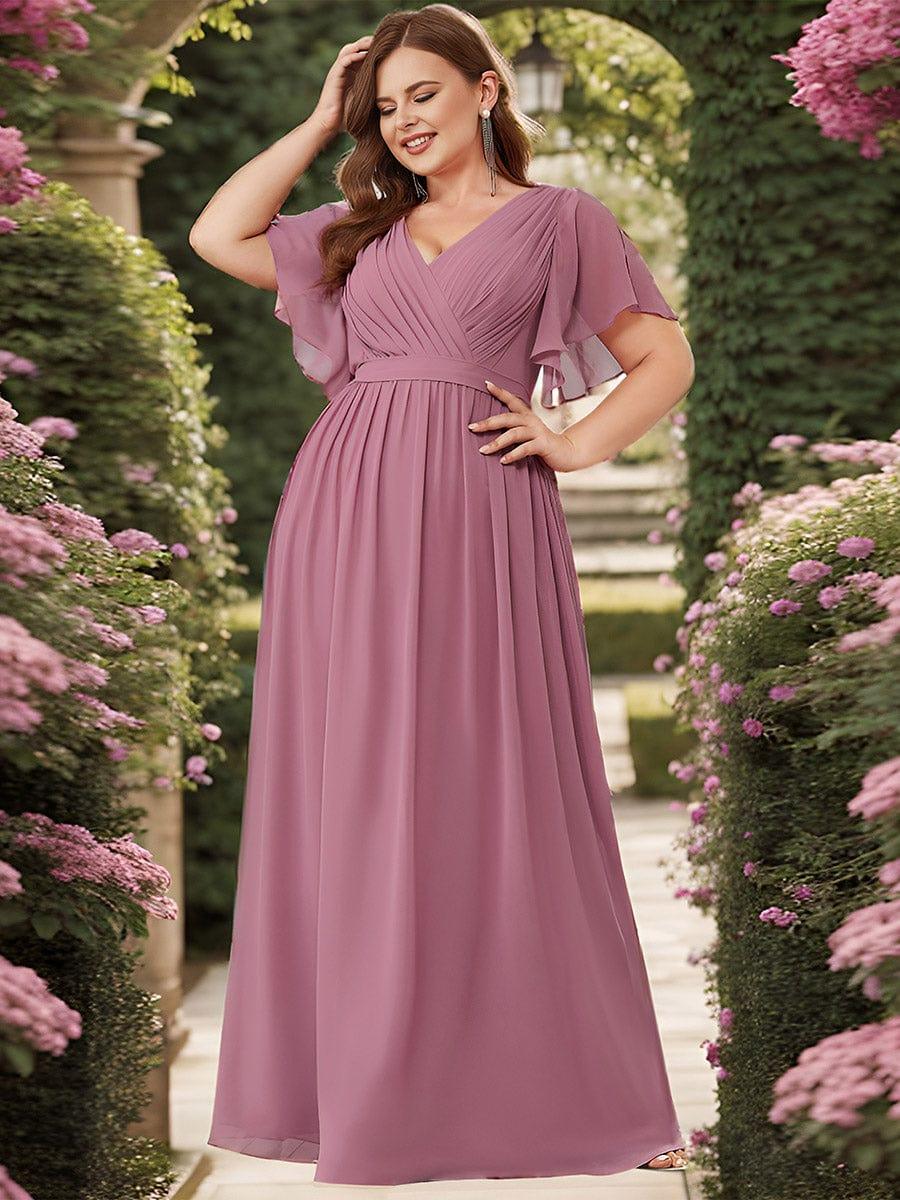 ever LEORA|V-Neck Flutter Sleeve Floor-Length A-Line Chiffon Evening Dress