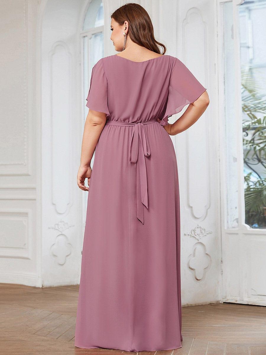 ever LEORA|V-Neck Flutter Sleeve Floor-Length A-Line Chiffon Evening Dress