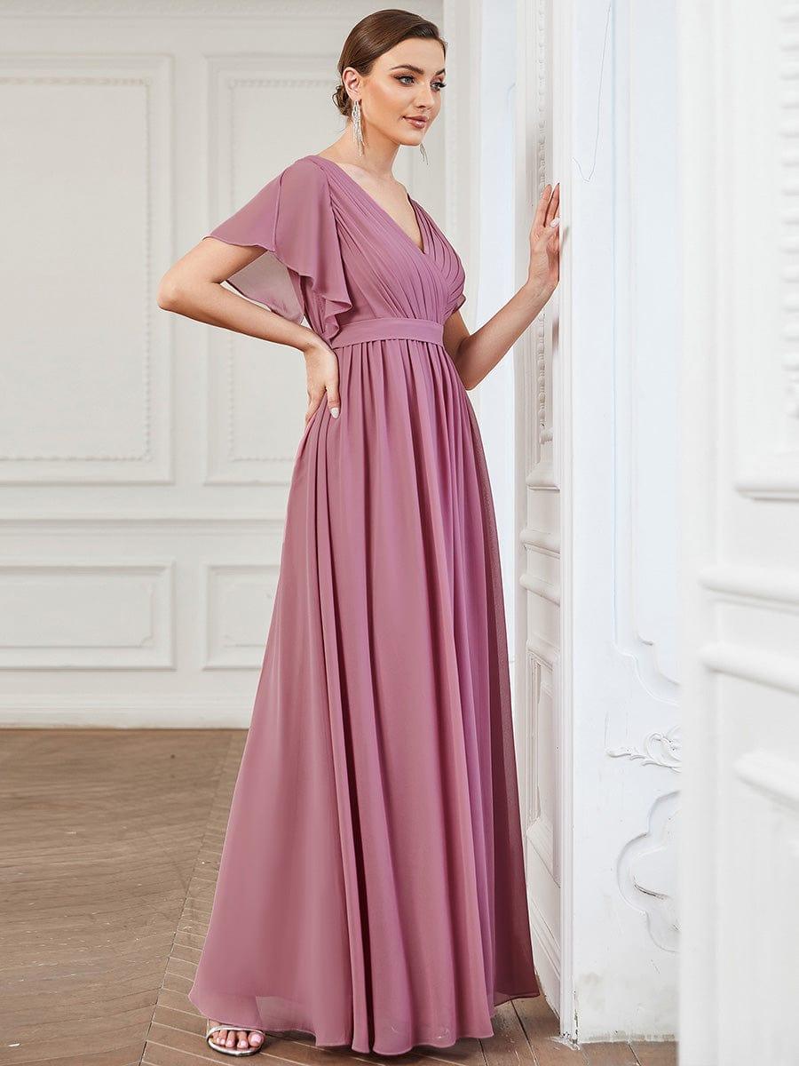 ever LEORA|V-Neck Flutter Sleeve Floor-Length A-Line Chiffon Evening Dress