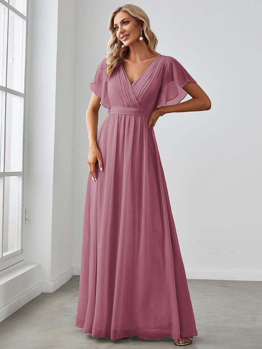 ever LEORA|V-Neck Flutter Sleeve Floor-Length A-Line Chiffon Evening Dress