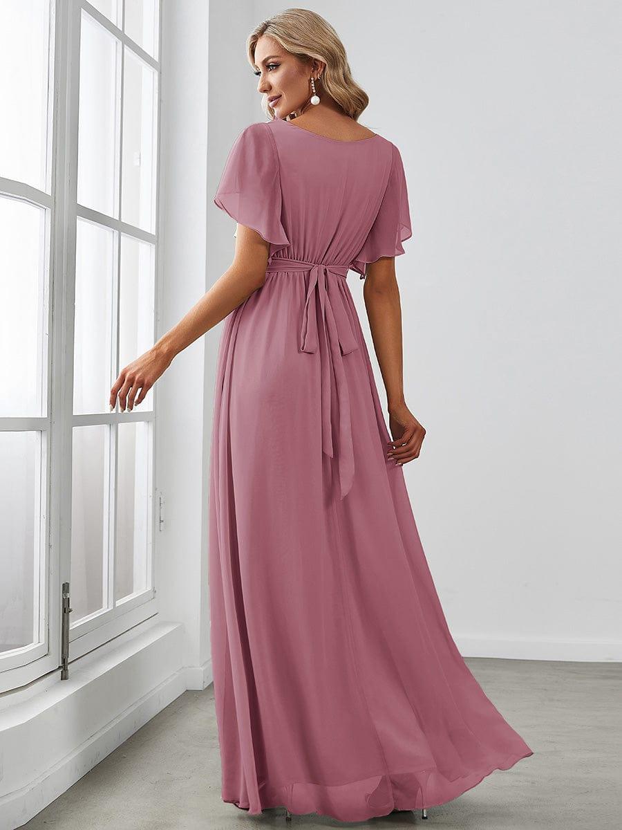 ever LEORA|V-Neck Flutter Sleeve Floor-Length A-Line Chiffon Evening Dress