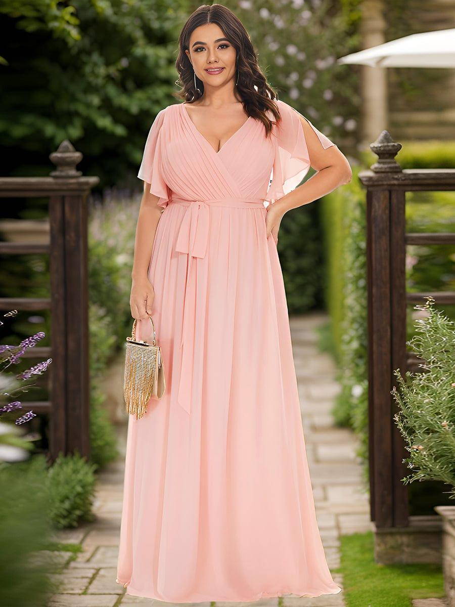 ever LEORA|V-Neck Flutter Sleeve Floor-Length A-Line Chiffon Evening Dress