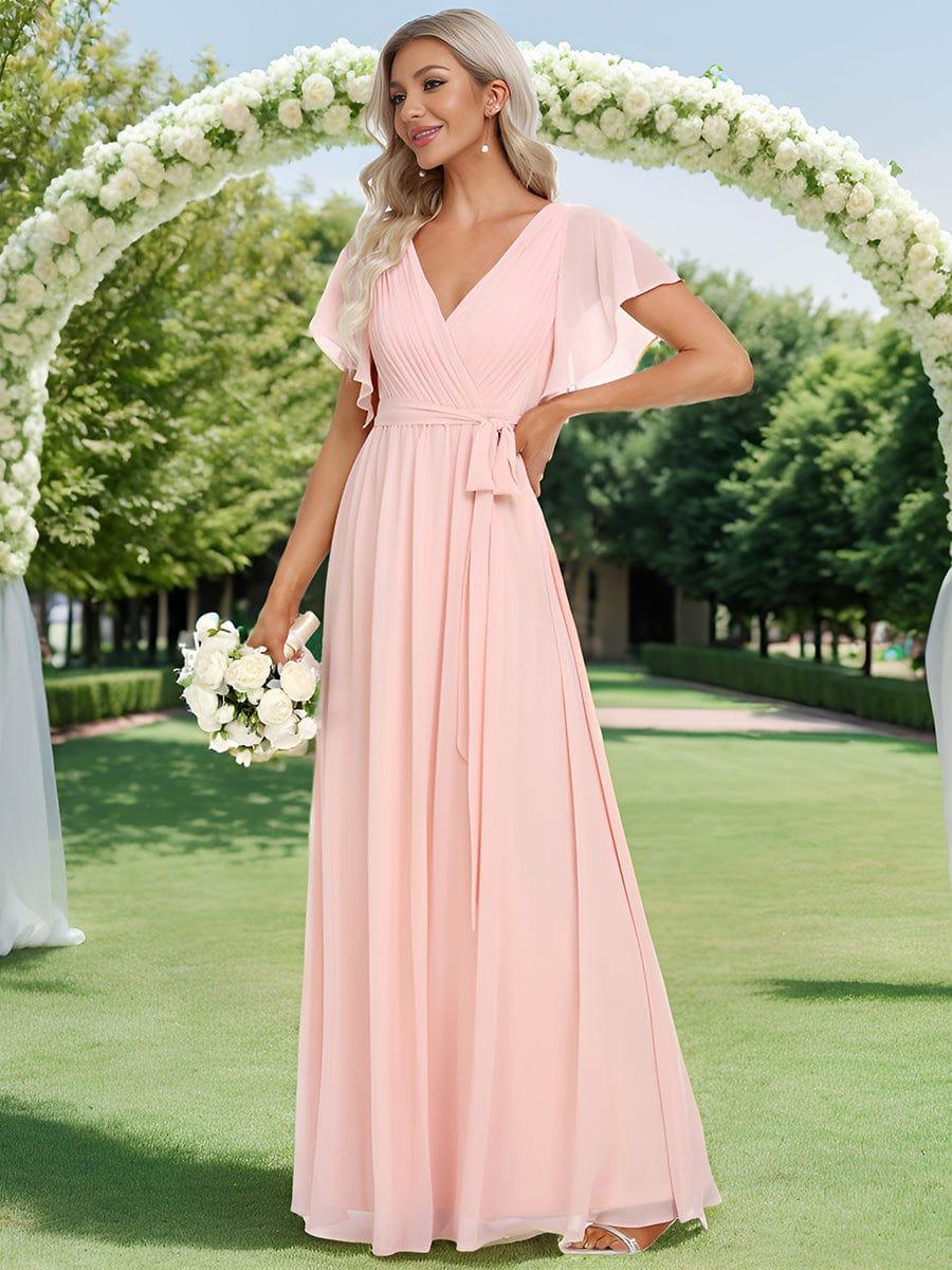 ever LEORA|V-Neck Flutter Sleeve Floor-Length A-Line Chiffon Evening Dress