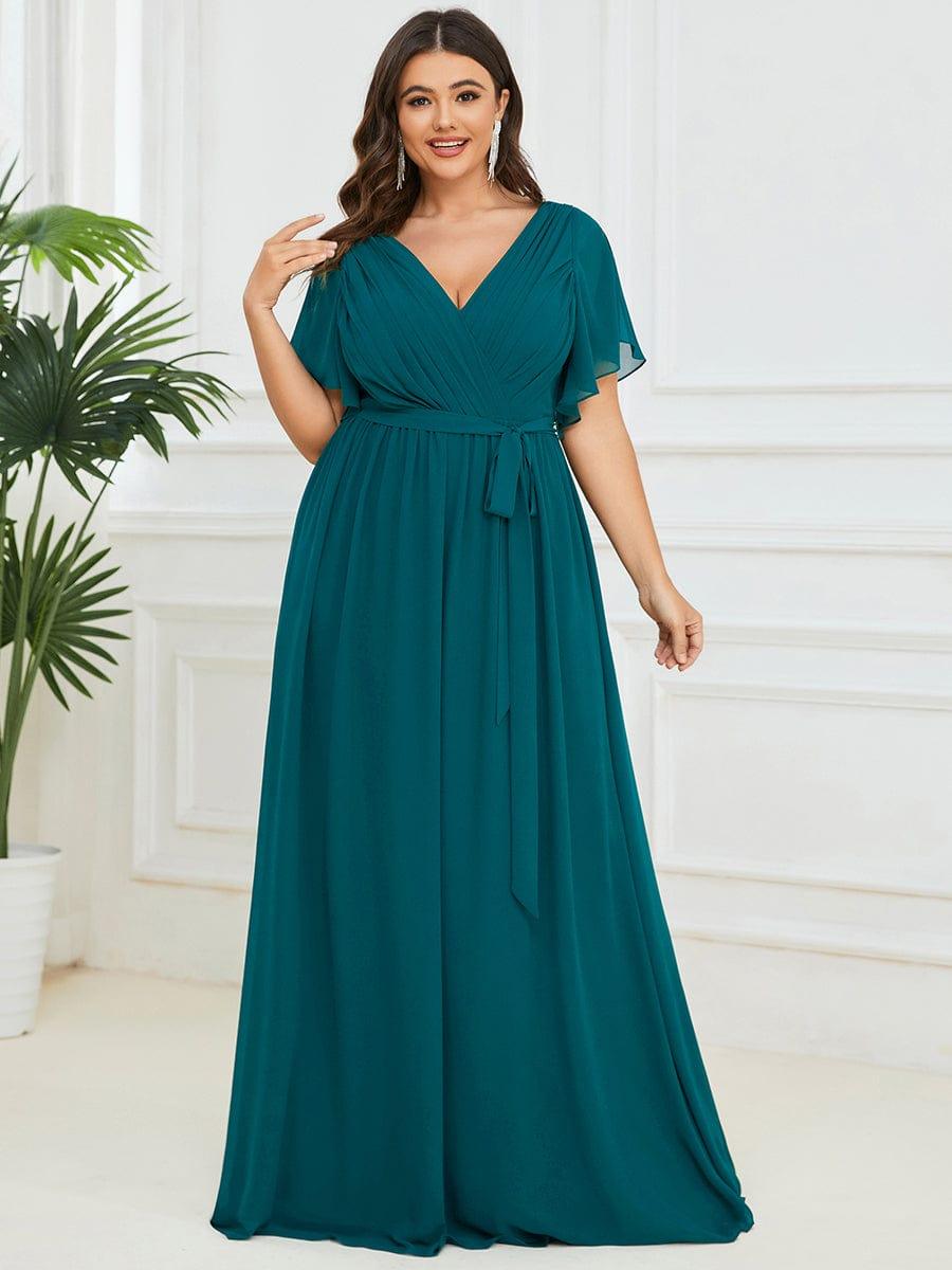 ever LEORA|V-Neck Flutter Sleeve Floor-Length A-Line Chiffon Evening Dress