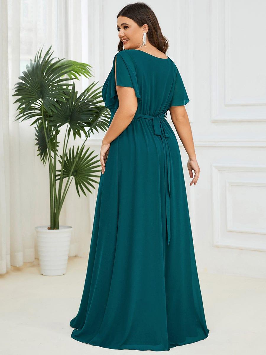 ever LEORA|V-Neck Flutter Sleeve Floor-Length A-Line Chiffon Evening Dress