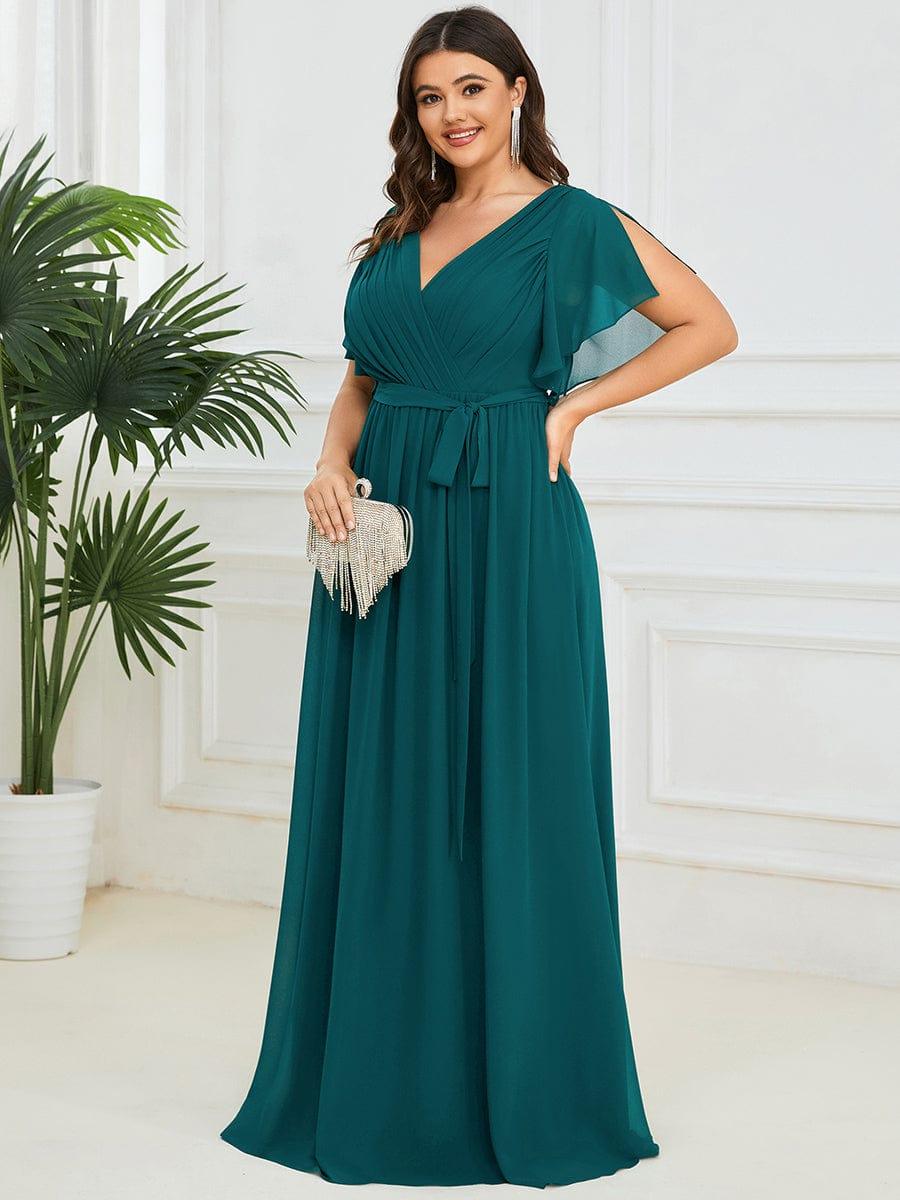 ever LEORA|V-Neck Flutter Sleeve Floor-Length A-Line Chiffon Evening Dress