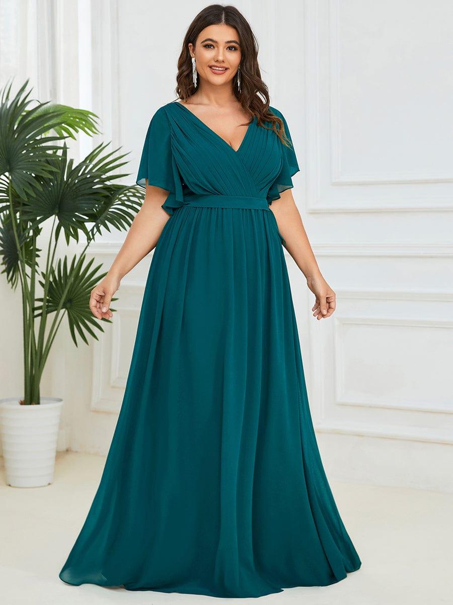 ever LEORA|V-Neck Flutter Sleeve Floor-Length A-Line Chiffon Evening Dress