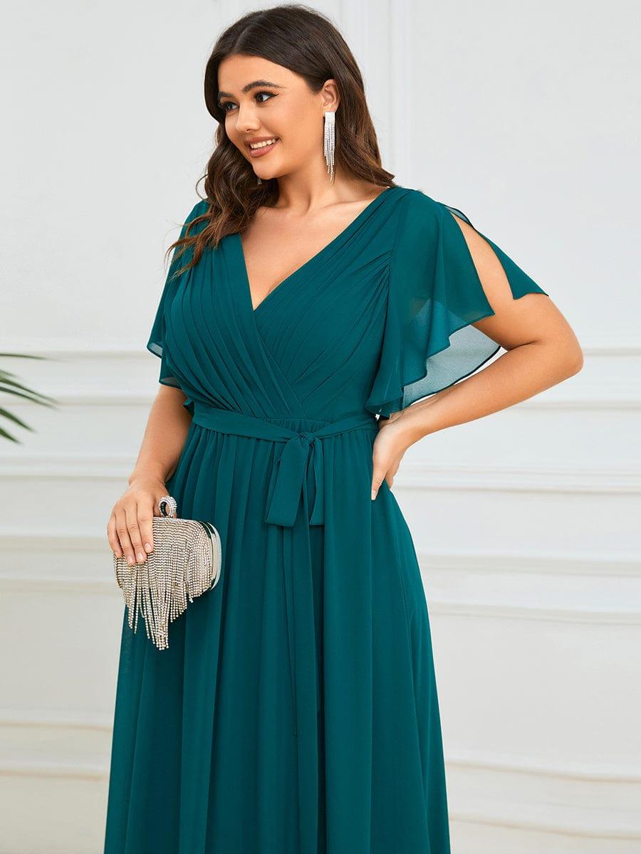 ever LEORA|V-Neck Flutter Sleeve Floor-Length A-Line Chiffon Evening Dress