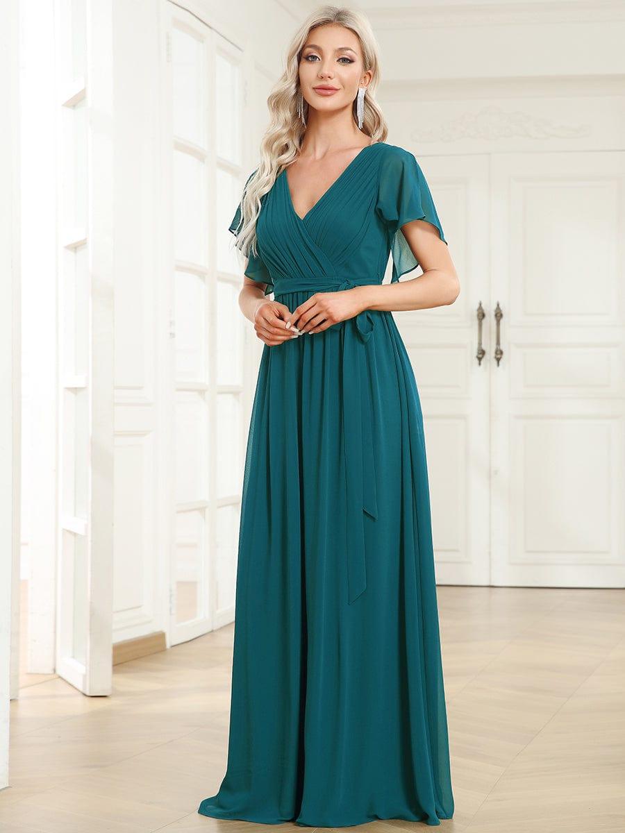 ever LEORA|V-Neck Flutter Sleeve Floor-Length A-Line Chiffon Evening Dress