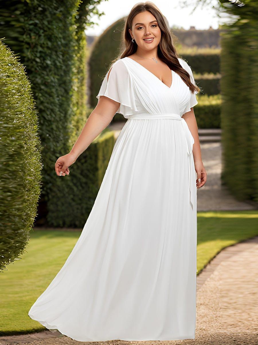 ever LEORA|V-Neck Flutter Sleeve Floor-Length A-Line Chiffon Evening Dress