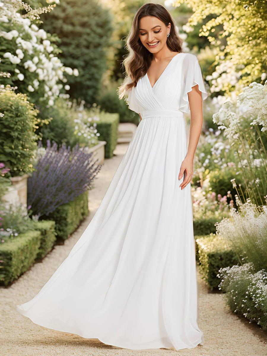 ever LEORA|V-Neck Flutter Sleeve Floor-Length A-Line Chiffon Evening Dress