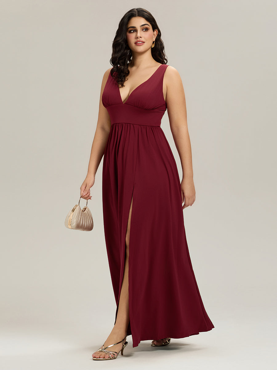 ever SORAYA|V-Neck High Slit Empire Waist Floor-Length Evening Dress