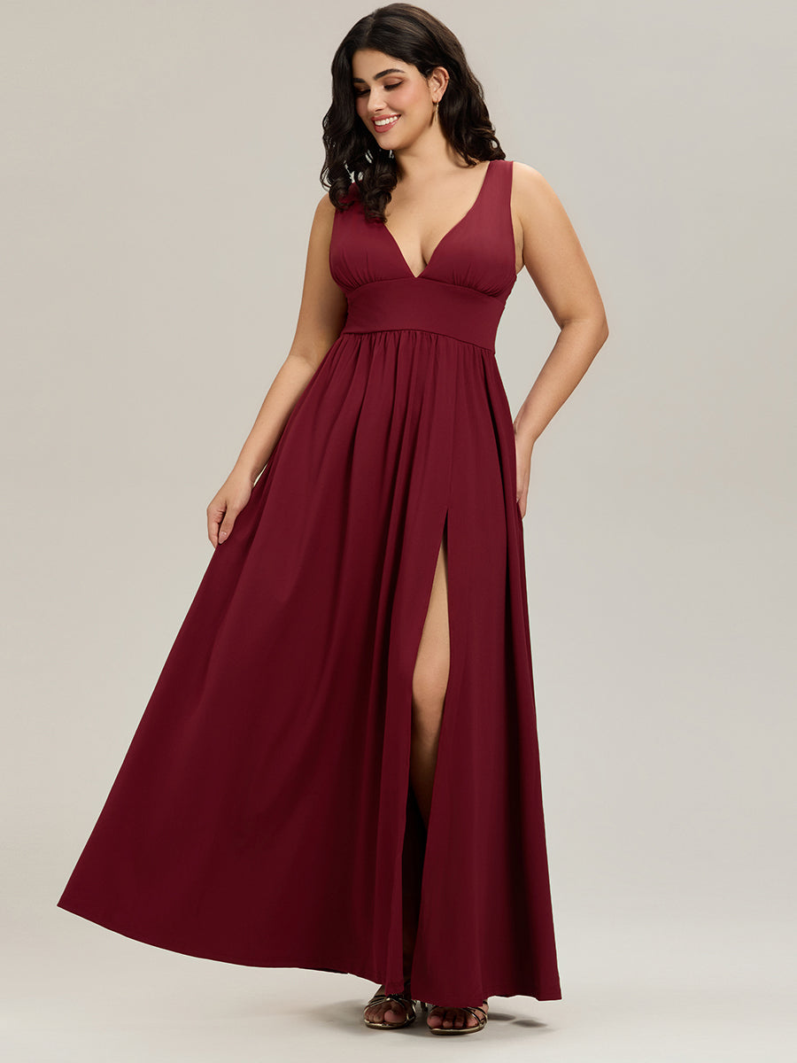 ever SORAYA|V-Neck High Slit Empire Waist Floor-Length Evening Dress