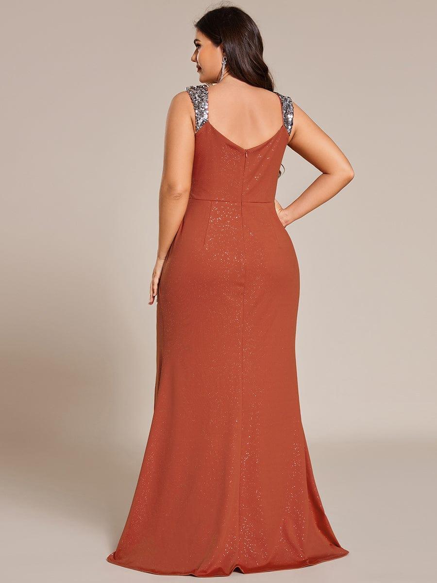 ever NOIRE|Elegant Sequin V Neck High Slit Evening Dress