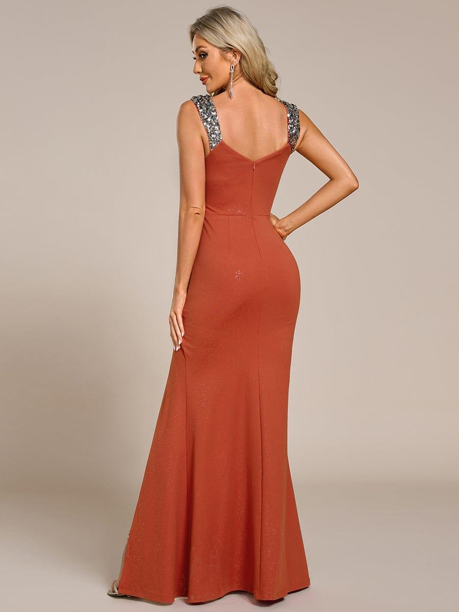 ever NOIRE|Elegant Sequin V Neck High Slit Evening Dress